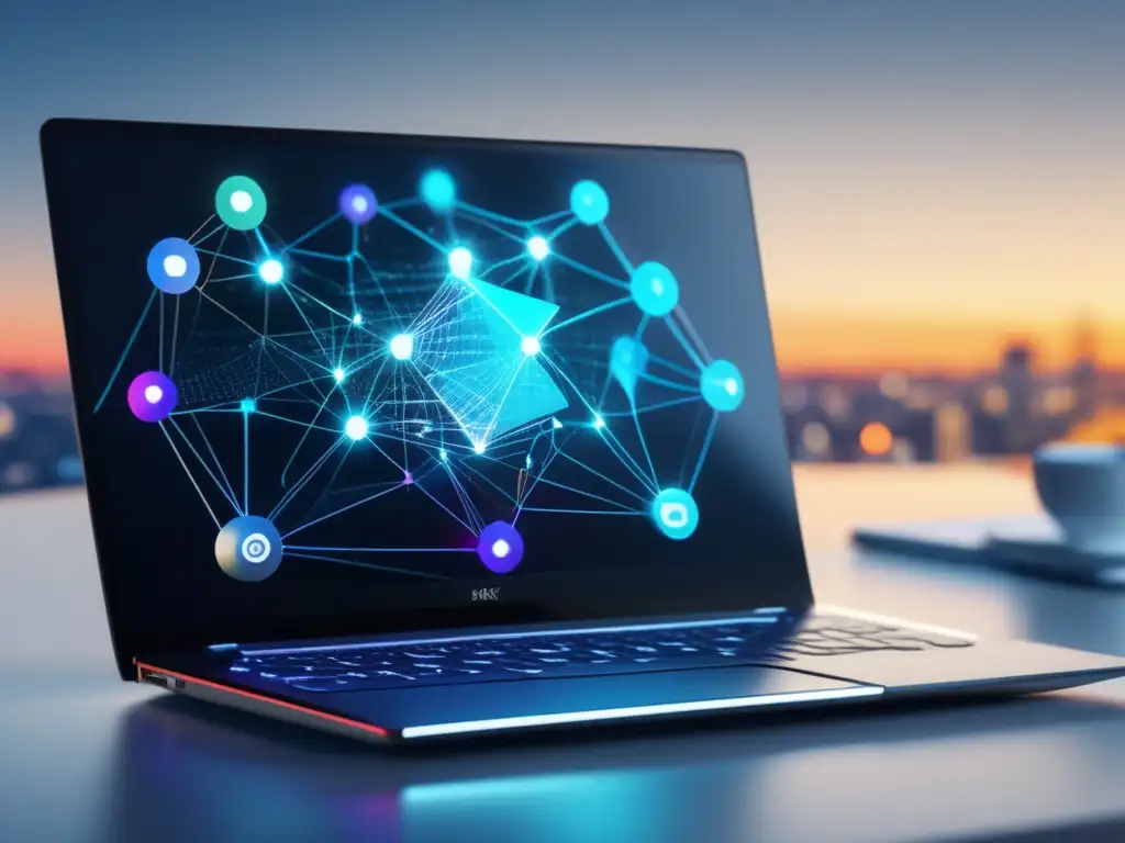 Marketing de afiliados en un mundo digital Laptop de diseño elegante y minimalista simboliza el marketing de afiliados en una imagen 8k ultra detallada