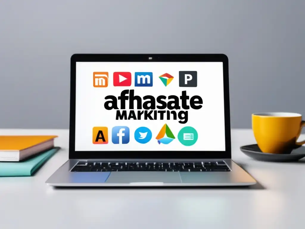 Eficacia en marketing de afiliados Laptop moderno con logos de plataformas de afiliados más efectivas