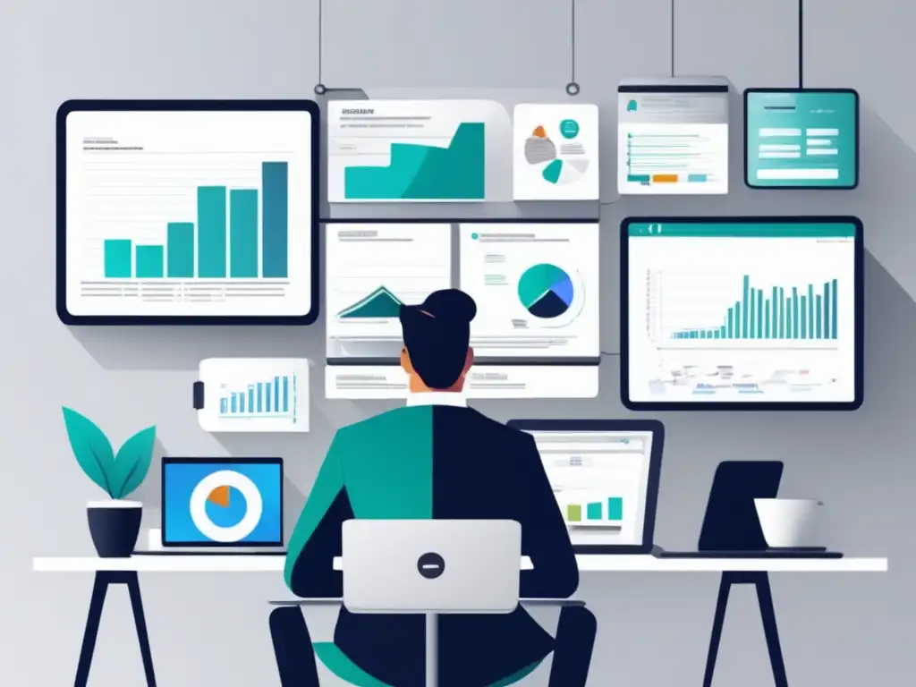 Analista de datos en escritorio moderno Persona analizando datos en marketing de afiliados