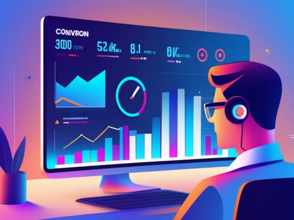 Persona analizando datos en un dashboard moderno Estrategias de optimización de conversiones en el marketing de afiliados