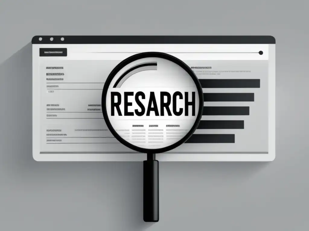 Magnifying glass analyzing keywords Imagen de búsqueda de palabras clave con una lupa resaltando 'técnicas de SEO para mejorar ingresos en marketing de afiliados'