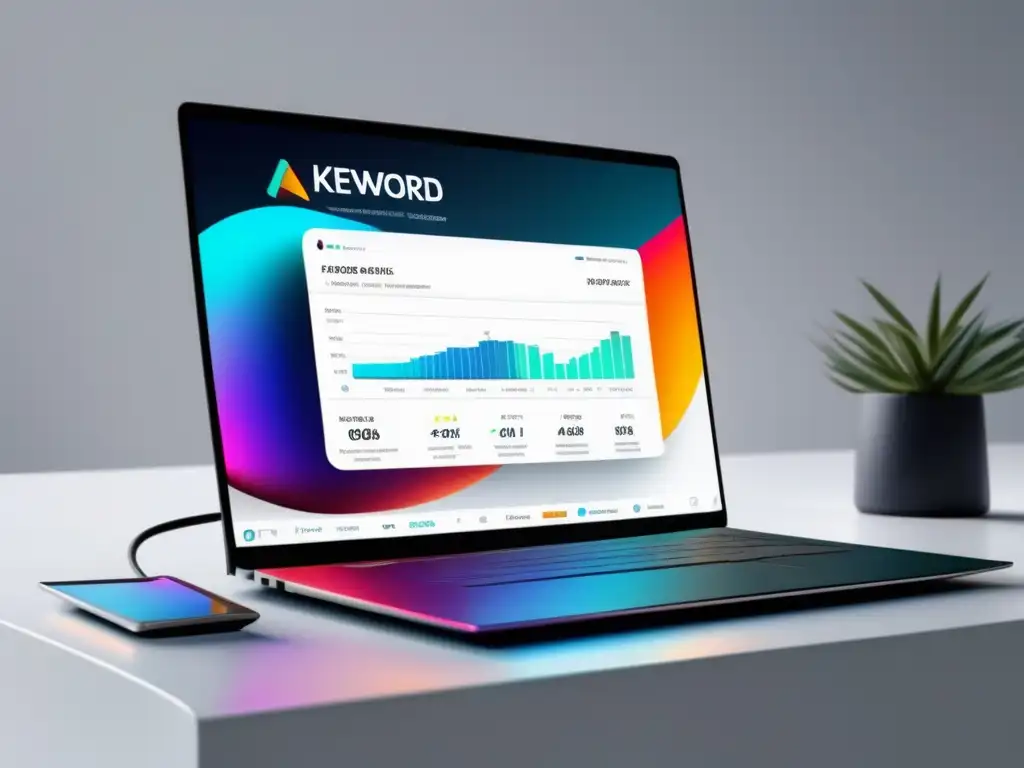 Análisis de palabras clave en marketing de afiliación Imagen de laptop moderna con análisis de palabras clave en el marketing de afiliados
