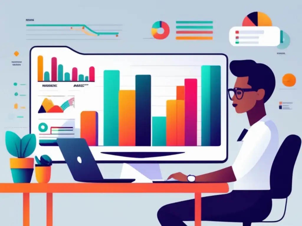 Análisis inteligente de palabras clave en marketing de afiliados Persona enfocada realizando análisis de palabras clave inteligente en un escritorio minimalista y moderno
