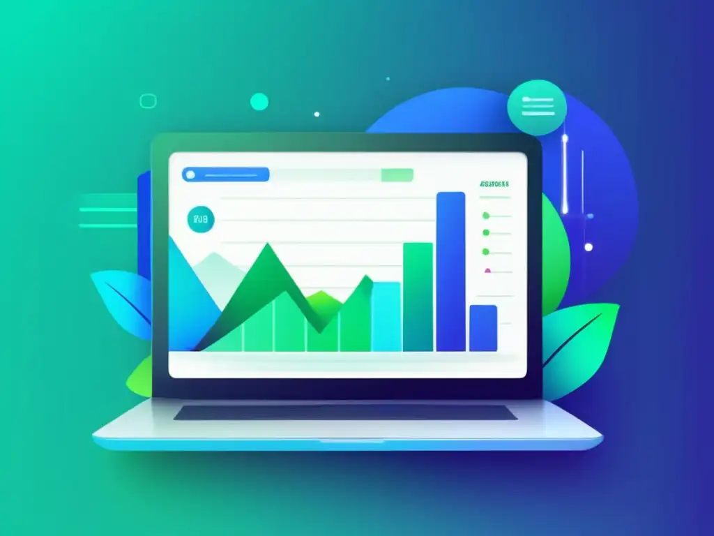 Gráfica de tráfico web en pantalla de laptop Laptop moderno muestra gráfico de tráfico web con colores contrastantes, herramientas de SEO para marketing de afiliados