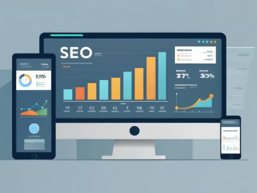 Análisis SEO y métricas de tráfico Pantalla de SEO con métricas y datos sobre tráfico web, rankings de palabras clave y más - SEO en marketing de afiliados