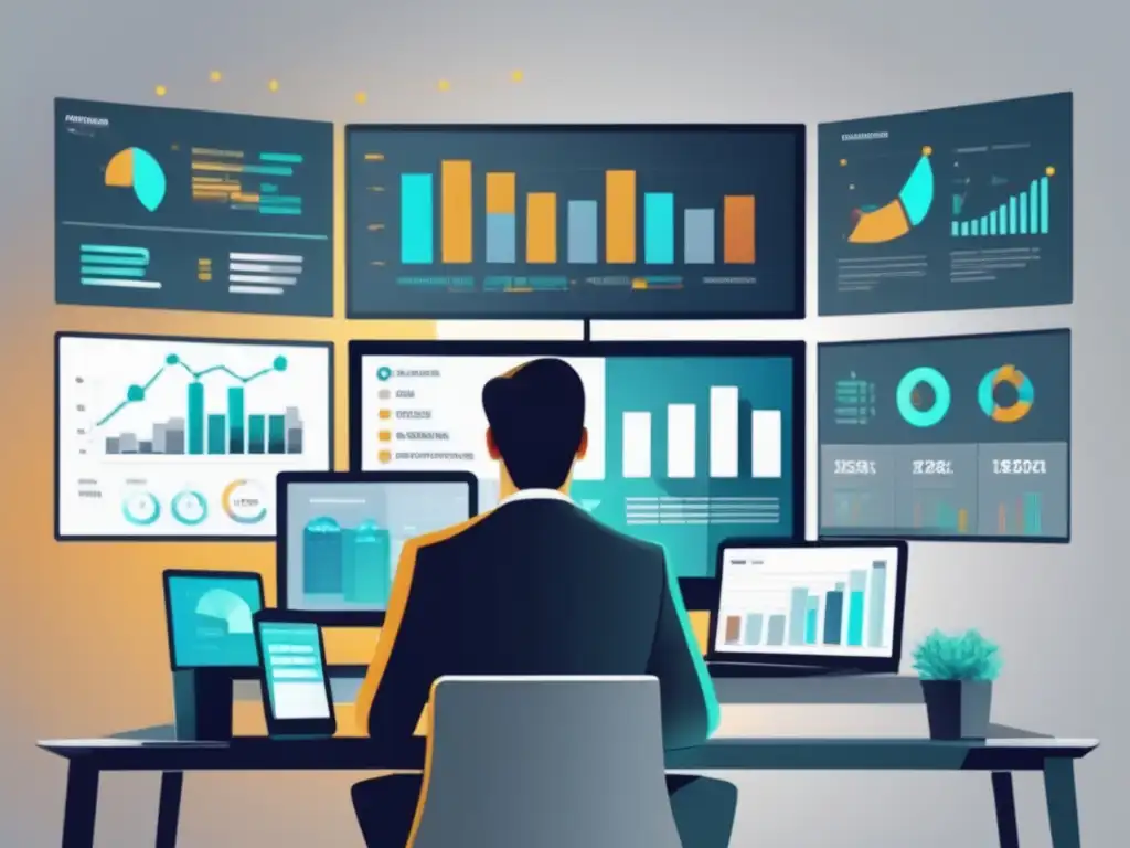 Persona analizando datos en pantalla Persona revisando estrategias de marketing de afiliados en pantalla con gráficos y datos