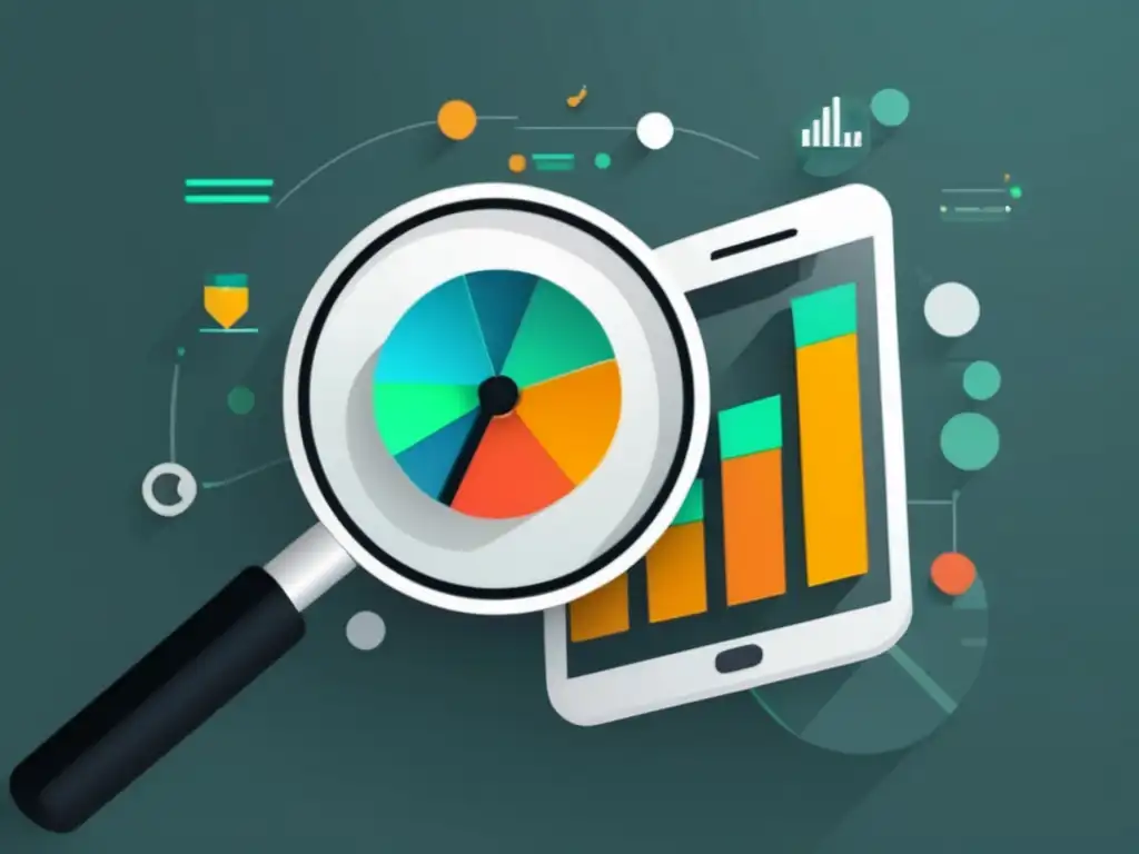 Smartphone con magnifying glass y dashboard de analytics: herramientas de optimización de campañas de PPC en marketing de afiliados