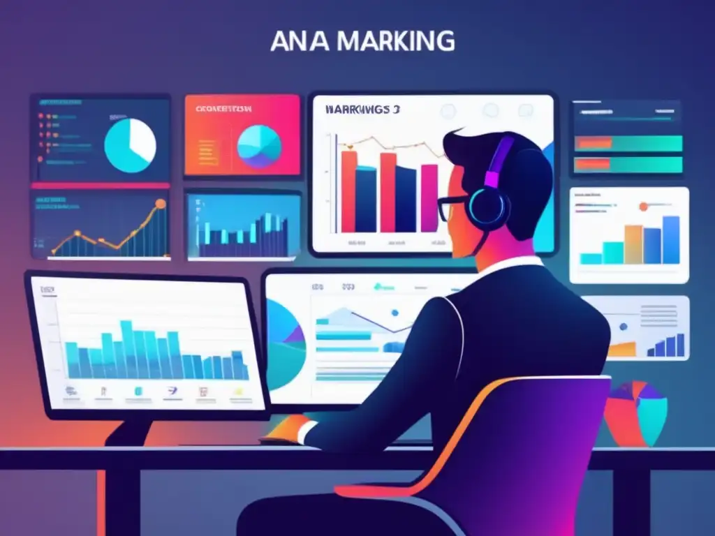 Persona enfocada analizando métricas y gráficos de marketing de afiliados Persona estudiando estrategias para ganar dinero en línea a través del marketing de afiliados
