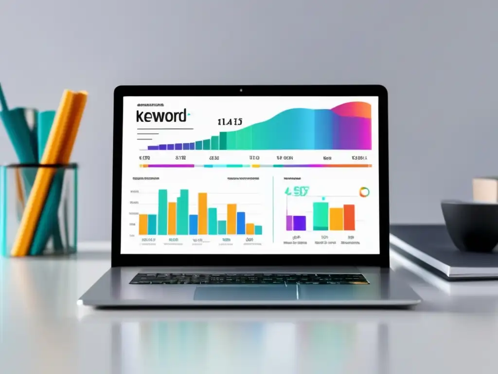 Análisis de datos y visualización de métricas Laptop moderno con gráficos y datos de marketing de afiliados