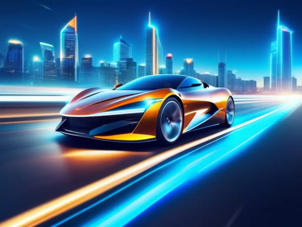 Coche deportivo de alta velocidad en una autopista futurista Alta velocidad y éxito en marketing afiliado con herramientas para optimizar tu web y maximizar ingresos