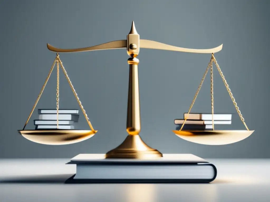 Equilibrio legal en el marketing de afiliados Balanza plateada con documentos legales y iconos de marketing de afiliados, simbolizando el equilibrio entre legalidad y mejores prácticas