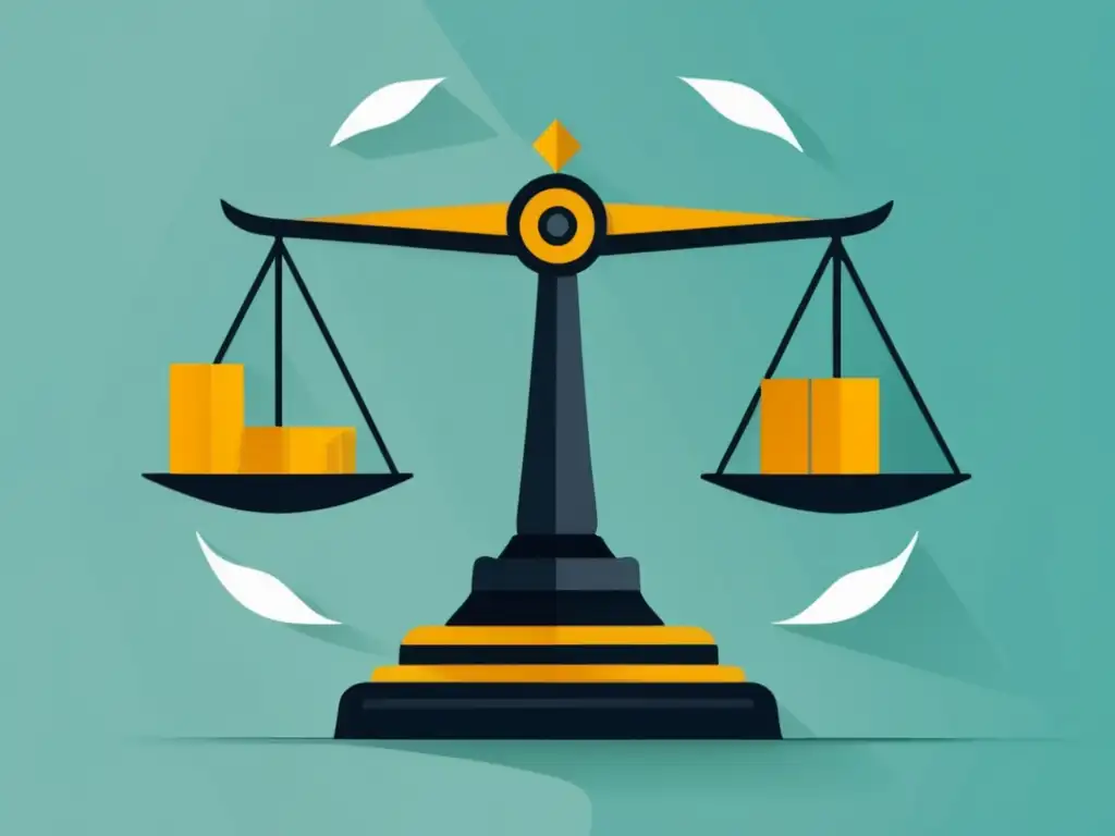 Equilibrio entre leyes y marketing de afiliados Ilustración minimalista de una balanza que simboliza el equilibrio entre leyes y regulaciones en marketing de afiliados