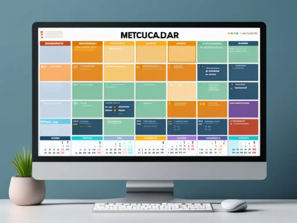 Calendario de contenido para marketing de afiliados Pantalla de computadora moderna muestra calendario de contenido para marketing de afiliados con estrategias de contenido efectivas