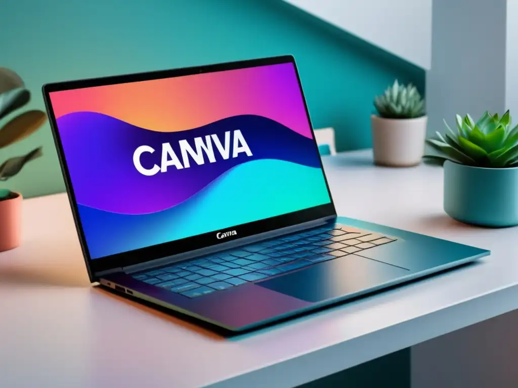 Laptop Canva: Diseño profesional para marketing de afiliados Laptop Canva: Imagen ultradetallada de una laptop moderna con interfaz vibrante de Canva