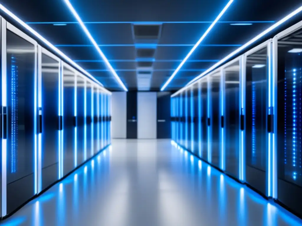 Centro de datos futurista y minimalista Centro de datos futurista con servidores avanzados, simbolizando las ventajas del análisis de datos en el marketing de afiliados