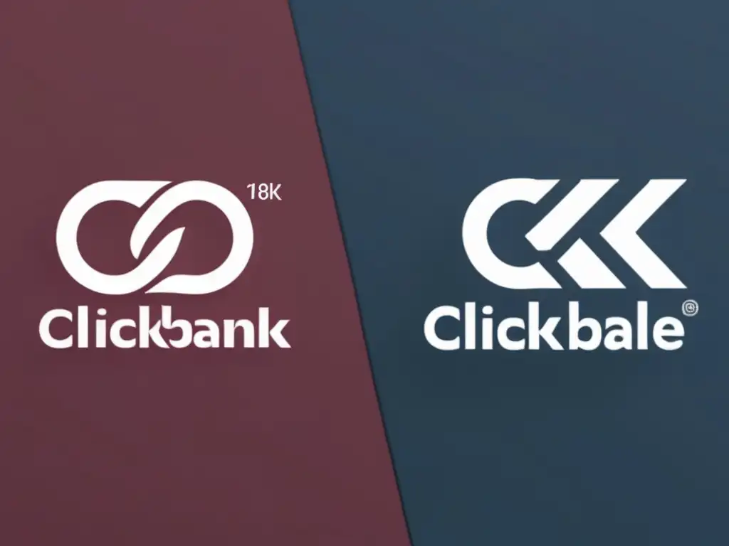 Comparación de logos: ClickBank y ShareASale Diferencias ClickBank vs ShareASale: logos modernos, colores vibrantes, estética profesional