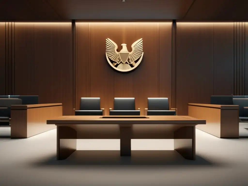 Sala de tribunal moderna y minimalista Imagen de una moderna sala de tribunal minimalista en 8K