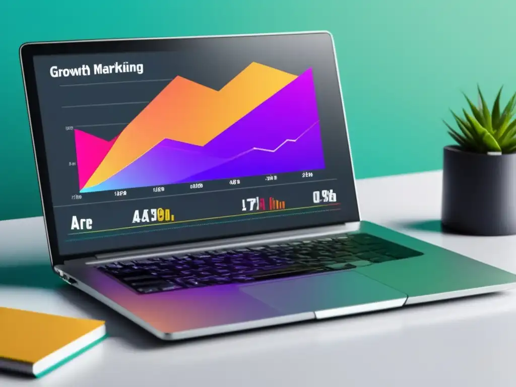 Crecimiento exitoso del marketing de afiliados Laptop con gráfico de crecimiento de ingresos en marketing de afiliados, estrategias efectivas