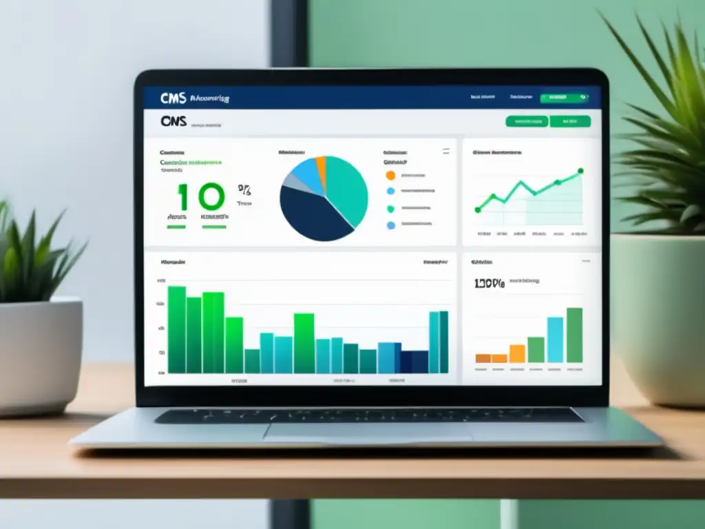 Gestión de afiliados y análisis de resultados Estrategias de contenido para marketing de afiliados en una laptop con dashboard de CMS y análisis de resultados