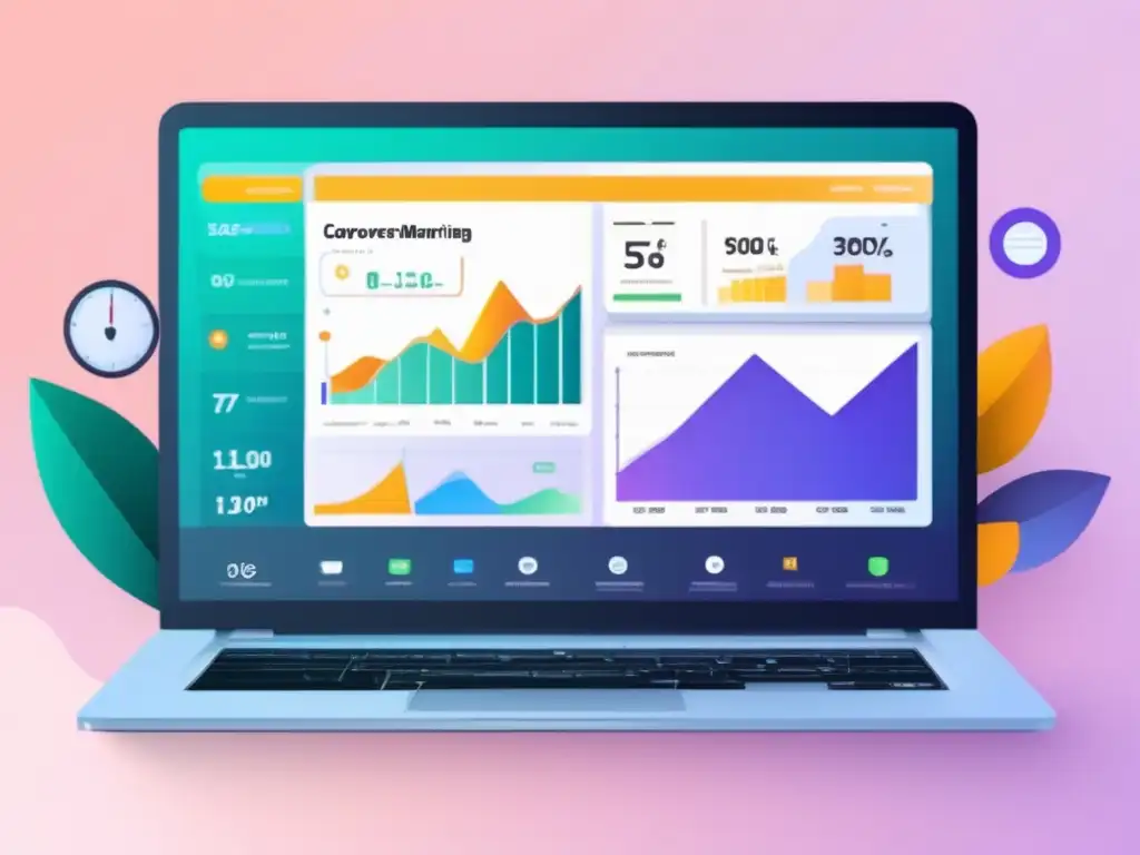 Laptop optimización marketing afiliado Herramientas de optimización para afiliados de marketing en una laptop moderna y minimalista