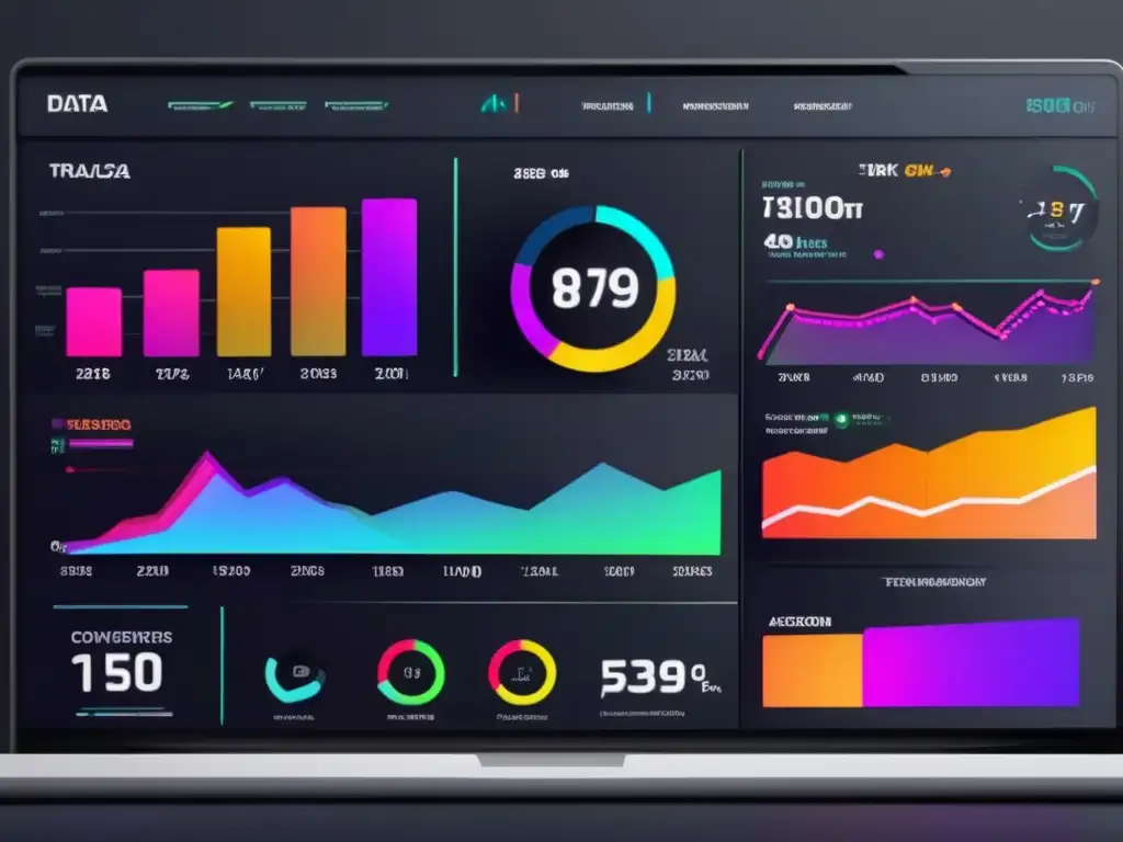 Dashboard digital moderno y detallado en 8k Tablero digital moderno y elegante con visualizaciones de datos en colores neón