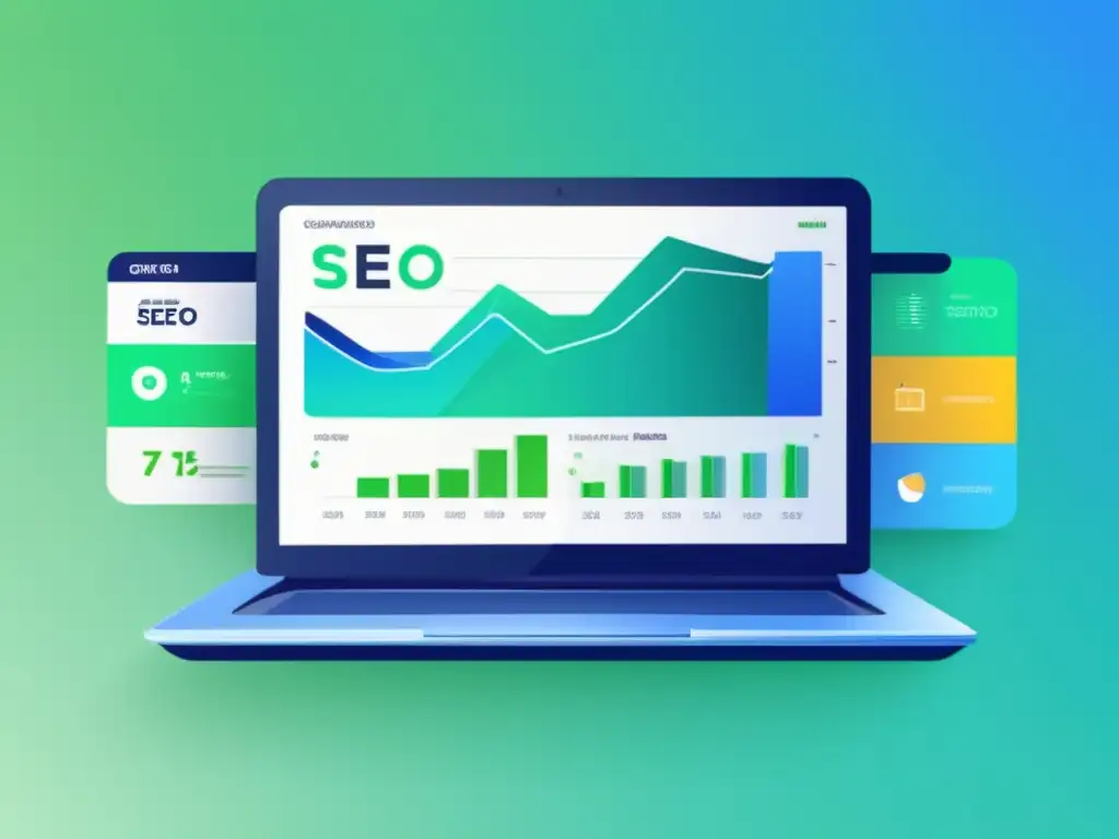 Dashboard SEO de laptop moderno Laptop con dashboard SEO: técnicas probadas de SEO para aumentar ventas como afiliado