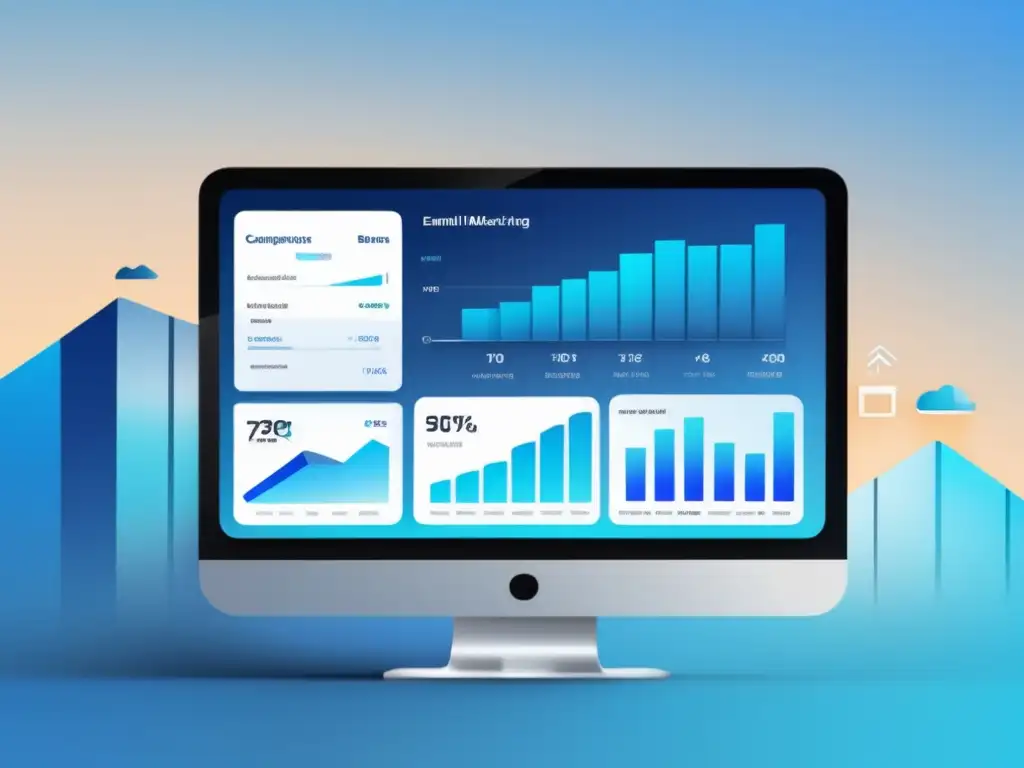 Dashboard de email marketing moderno y minimalista Un dashboard de email marketing moderno con gráficos y métricas