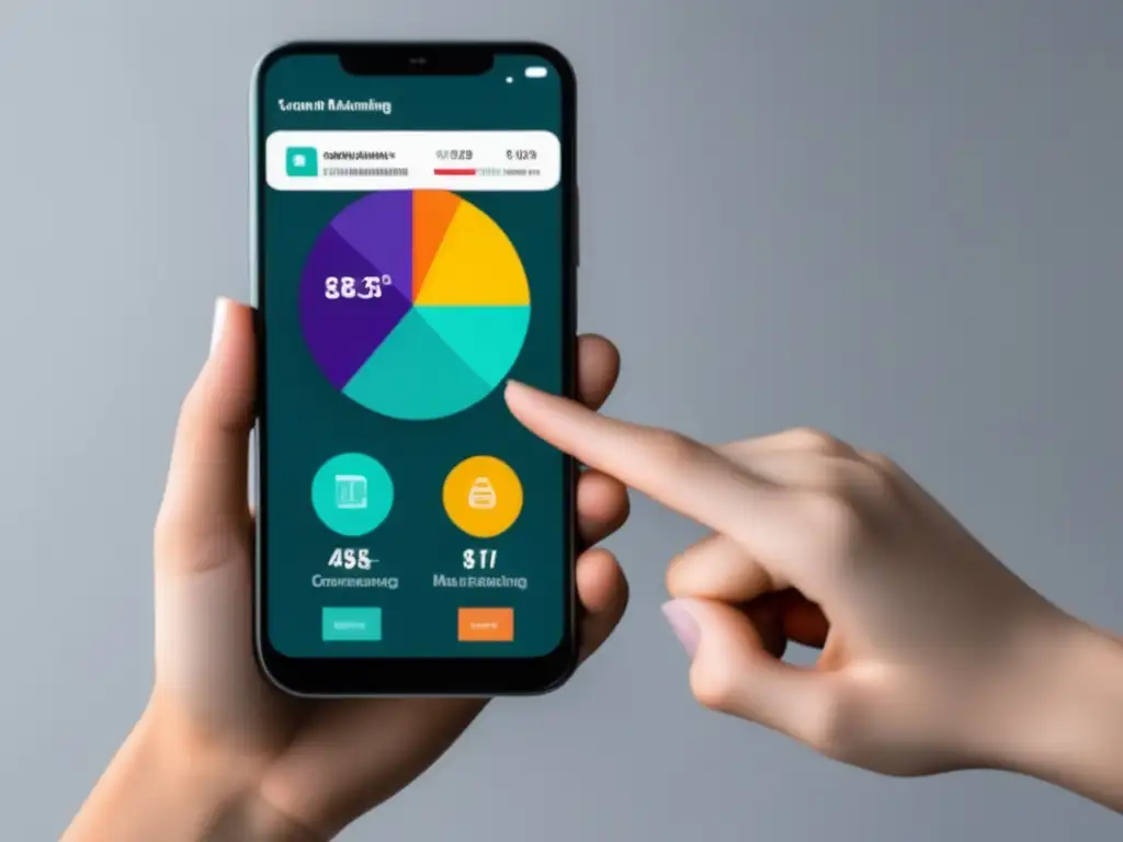 Mano sostiene smartphone con dashboard de marketing afiliado Herramientas de afiliados más efectivas en smartphone