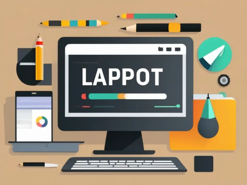 Diseño minimalista para marketing de afiliados Herramientas de diseño para marketing de afiliados en una interfaz minimalista y moderna con laptop y elementos gráficos