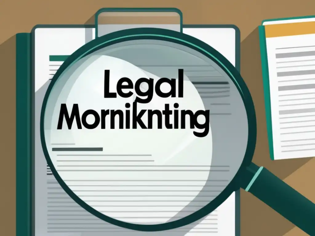 Documentos legales y cumplimiento normativo en el marketing de afiliación Leyes y regulaciones del marketing de afiliados: documentos organizados en escritorio con lupa