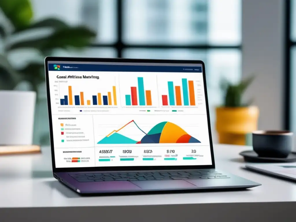 Laptop elegante con dashboard visual Laptop moderno en escritorio blanco con dashboard de marketing de afiliados Elegant Themes