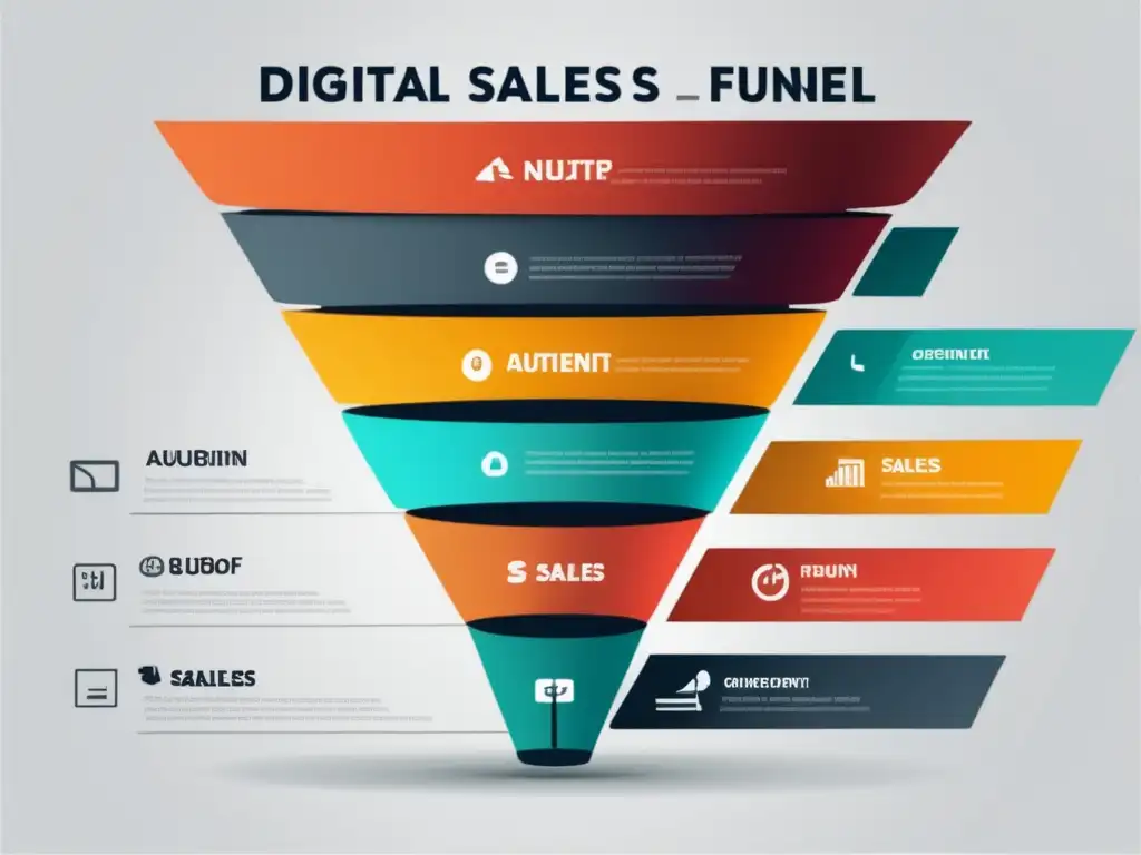 Embudo de ventas automatizado con capas y colores contrastantes Embudo de ventas digital con estrategias de marketing de afiliados para generar ingresos automáticamente