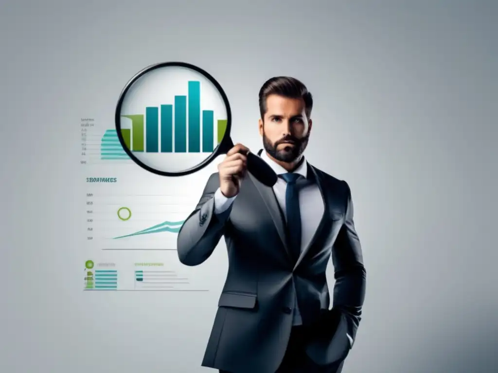 Hombre de negocios con lupa para estrategias avanzadas de marketing de afiliados