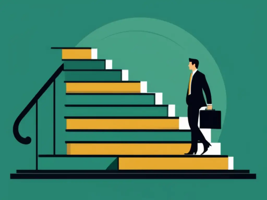 Empresario en escalera: multiplicar ingresos con marketing de afiliados Un empresario en una escalera, pasos clave para multiplicar ingresos con marketing de afiliados