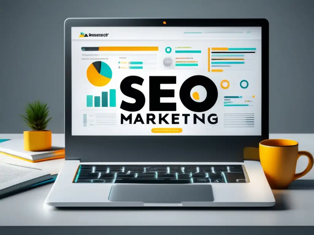 Escena moderna de marketing de afiliados Escena minimalista y moderna que destaca las claves fundamentales SEO en el marketing de afiliados