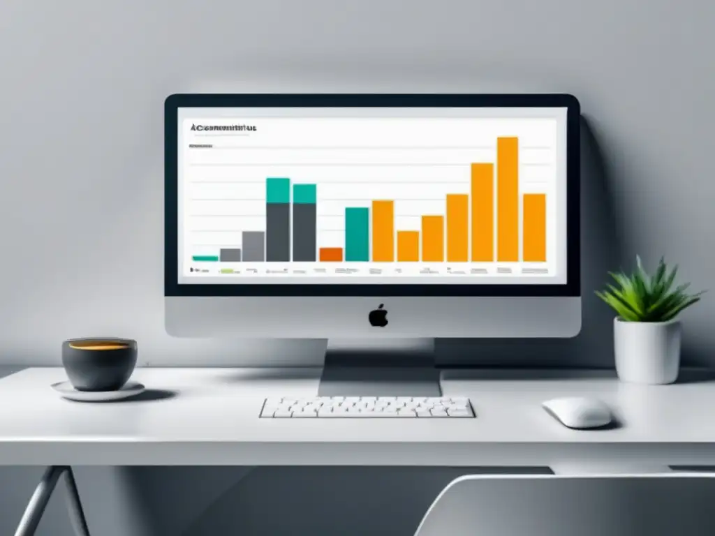 Escritorio moderno con gráfica de tasa de conversión Herramientas para mejorar conversiones en el marketing de afiliados en una imagen minimalista y moderna