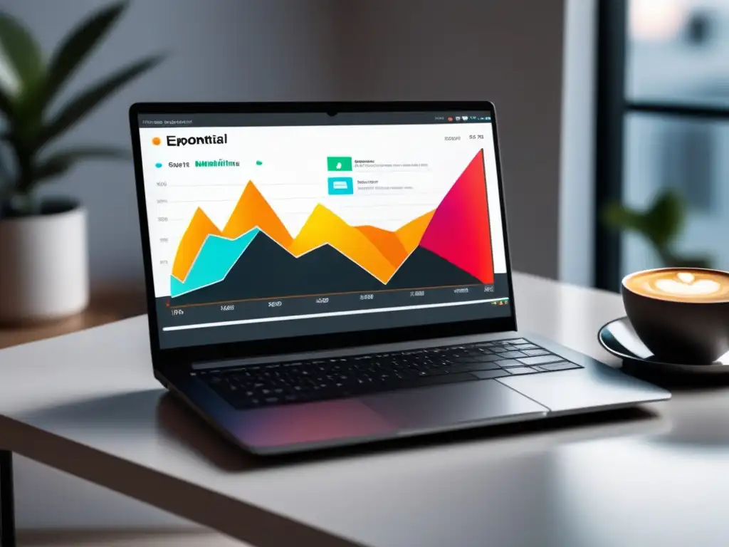Laptop moderno y profesional Laptop ultradetallado 8k con pantalla vibrante, mostrando gráfico de crecimiento exponencial de ingresos en marketing de afiliados
