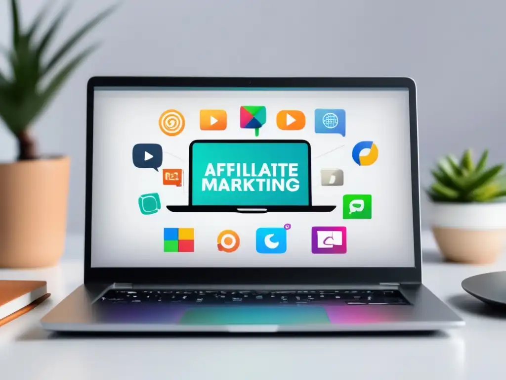 Laptop de marketing de afiliados Laptop moderno con pantalla de alta resolución mostrando estrategias de marketing de afiliados