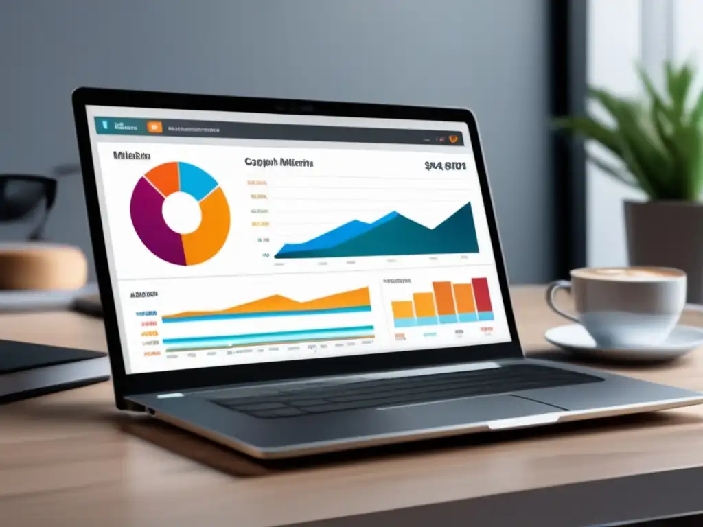 Laptop en escritorio minimalista Laptop y escritorio de marketing de afiliados: estrategias para aumentar ventas en 8k (110 caracteres)