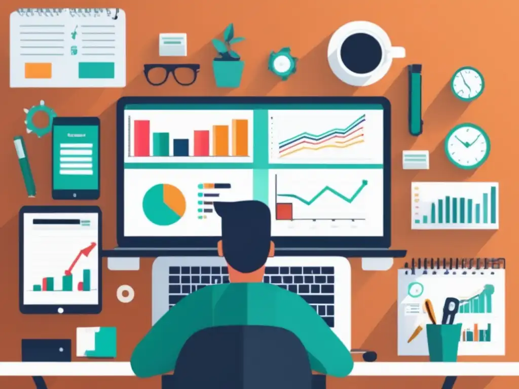 Estrategias exitosas de marketing de afiliados Persona en escritorio con laptop y recursos de marketing afiliado
