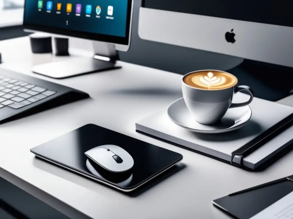 Escritorio minimalista con herramientas de productividad para afiliados en marketing de afiliados