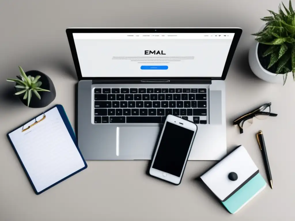 Espacio de trabajo moderno de email marketing Espacio de trabajo minimalista con herramientas de email marketing para afiliados