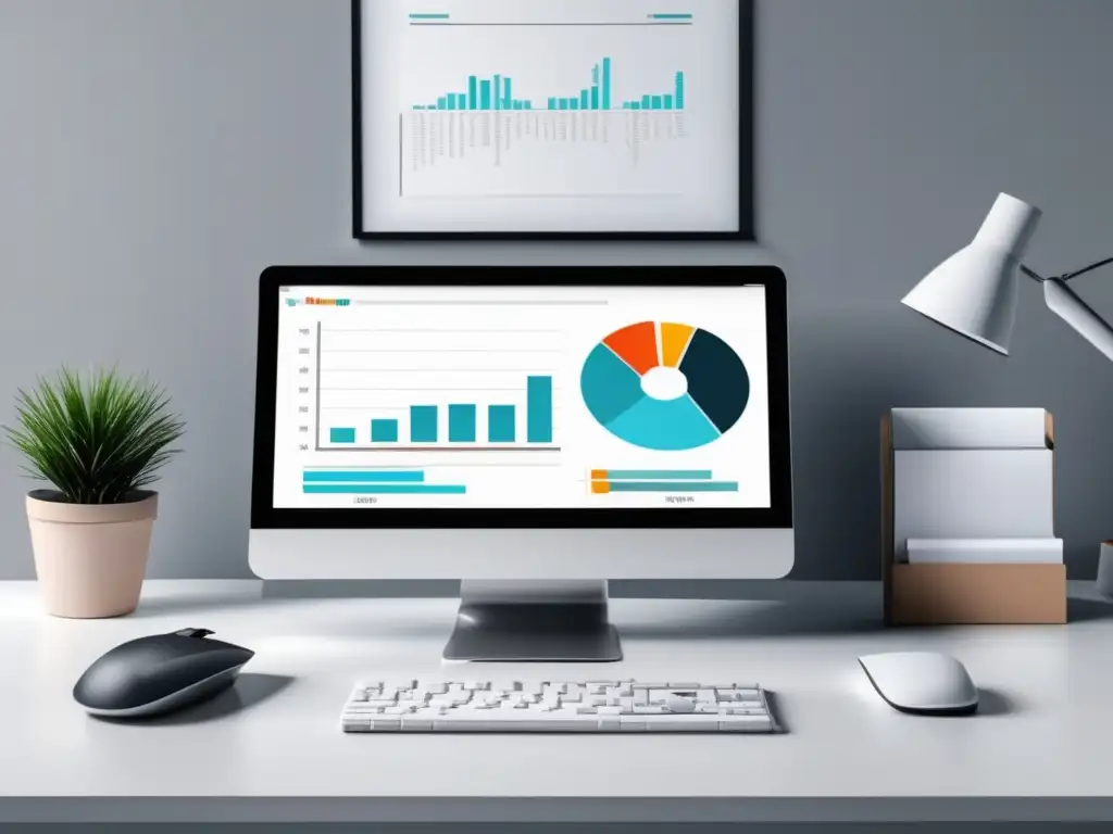 Espacio de trabajo de marketing digital moderno y minimalista Espacio de trabajo moderno con estrategias básicas para marketing de afiliados