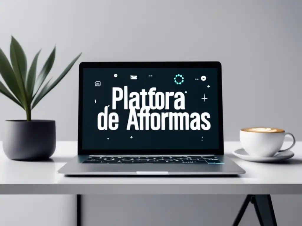 Plataformas de Afiliados Efectivas Laptop moderno en escritorio blanco con iconos de redes conectadas