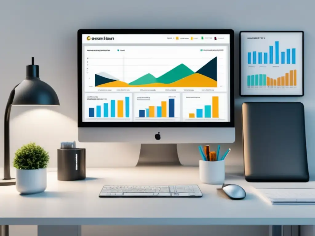 Espacio de trabajo moderno y eficiente Espacio de trabajo minimalista y organizado con herramientas de análisis y seguimiento de conversiones para estrategias de marketing de afiliados