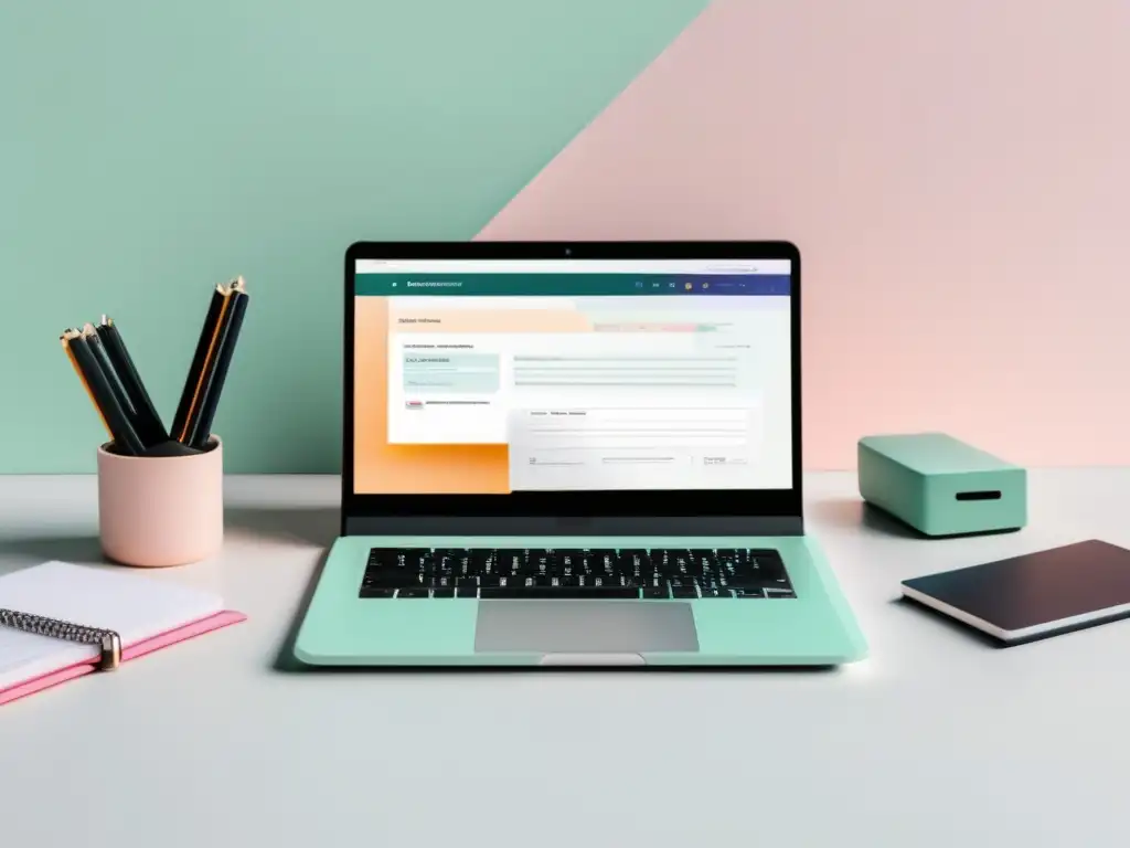 Plataforma cursos online: ingresos pasivos Imagen de laptop en escritorio blanco con plataforma de cursos online y programas de afiliados