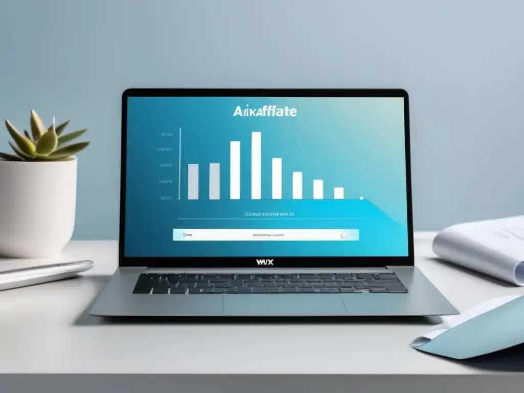 Laptop y gráfica de crecimiento de ganancias en programa de afiliados Wix Imagen con laptop y programa de afiliados Wix