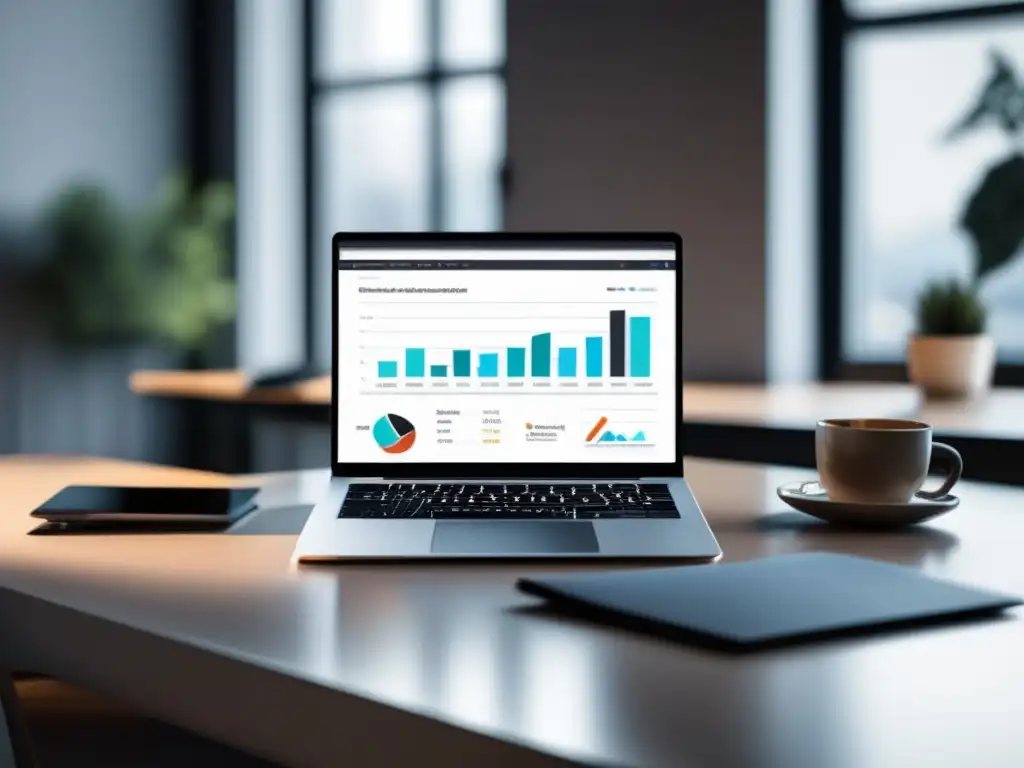 Laptop y escritorio minimalista Laptop y software para aumentar ventas en marketing de afiliados