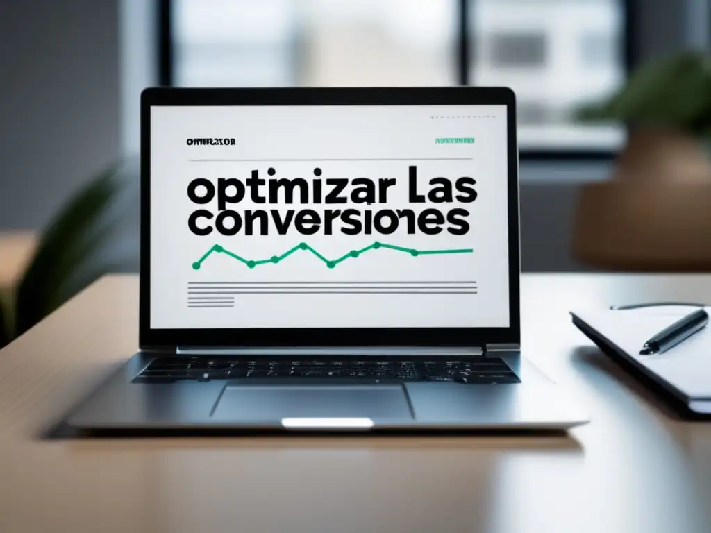 Laptop minimalista y escritorio profesional Laptop minimalista en escritorio moderno con gráfico de tendencia, notas y pantallas de diseño web, estrategias de monetización