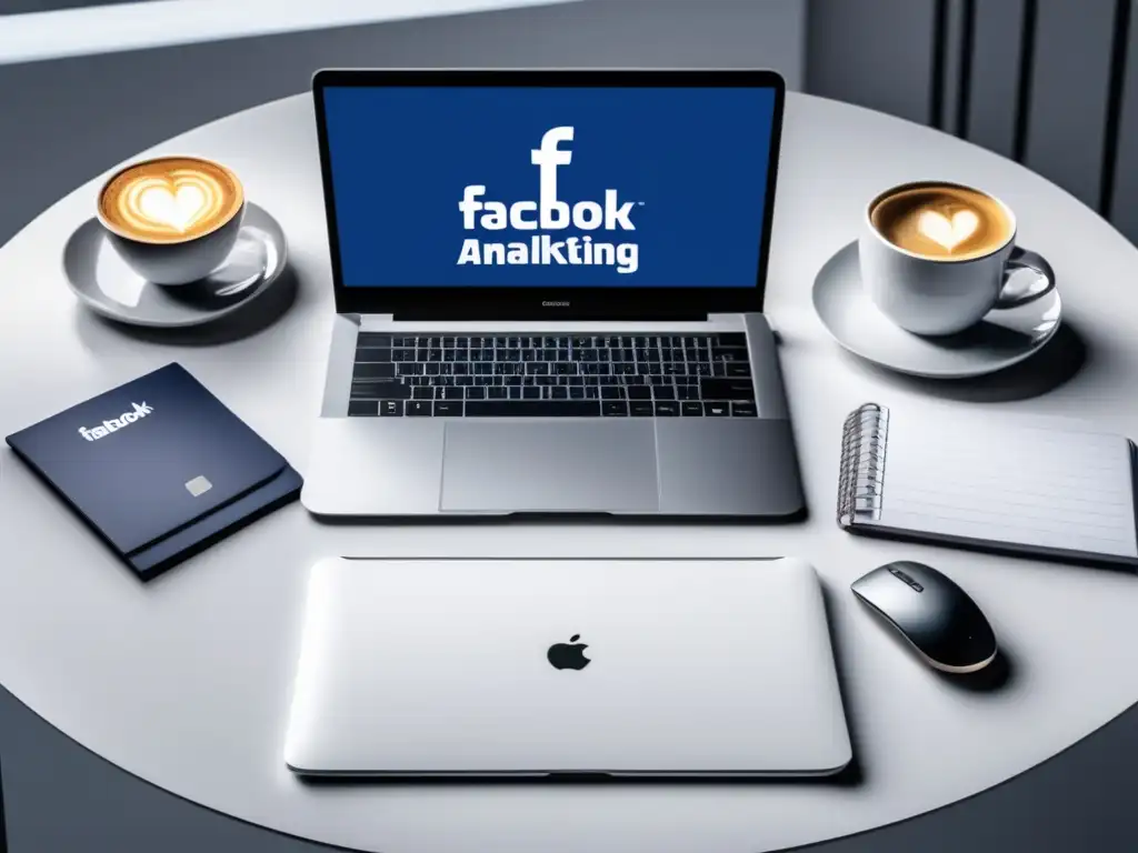 Escritorio minimalista con laptop y campaña de Facebook Ads exitosa Escritorio minimalista con laptop para maximizar ingresos como afiliado